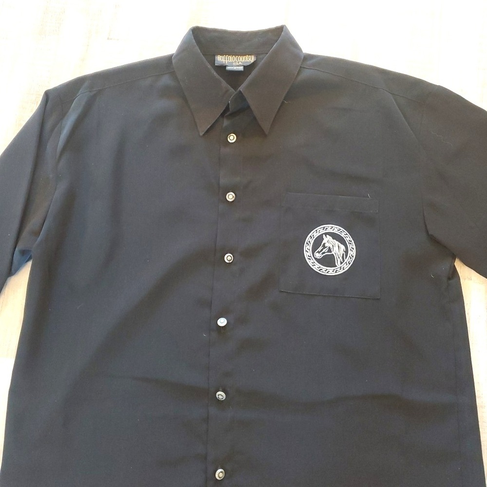 VTG‎ Buffalo Country Gaucho Western Mens Black Shirt Med Horse Cowboy 90s VG